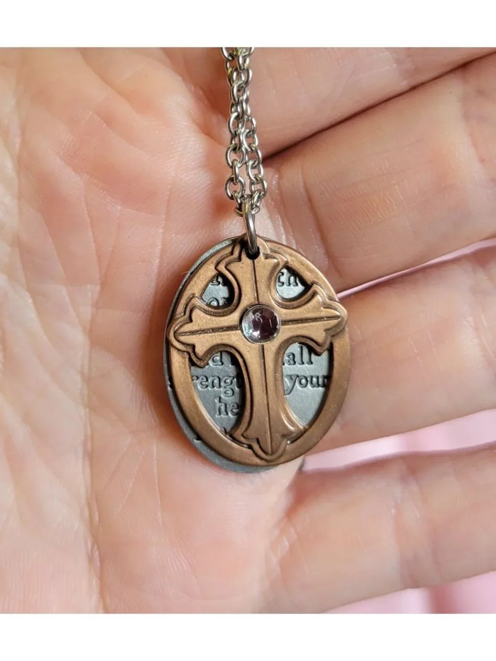 Silver Tone Religious GOD Scripture PSALM Cross Chain Pendant Necklace N1D